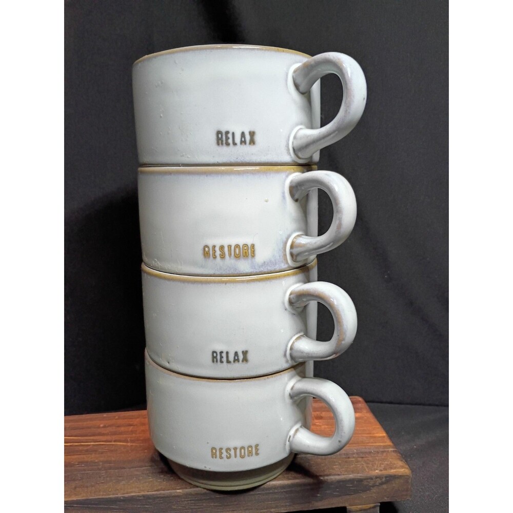 Hearth & Hand Magnolia Relax Restore Stackable Stoneware Mugs 10 Oz Set of 4